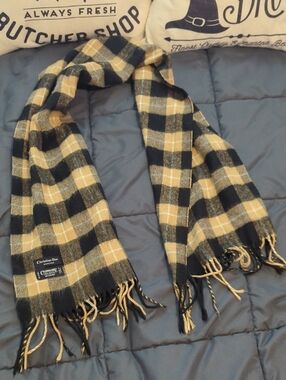 Authentic Christian Dior Plaid Unisex Cashmere Scarf Made In Japan